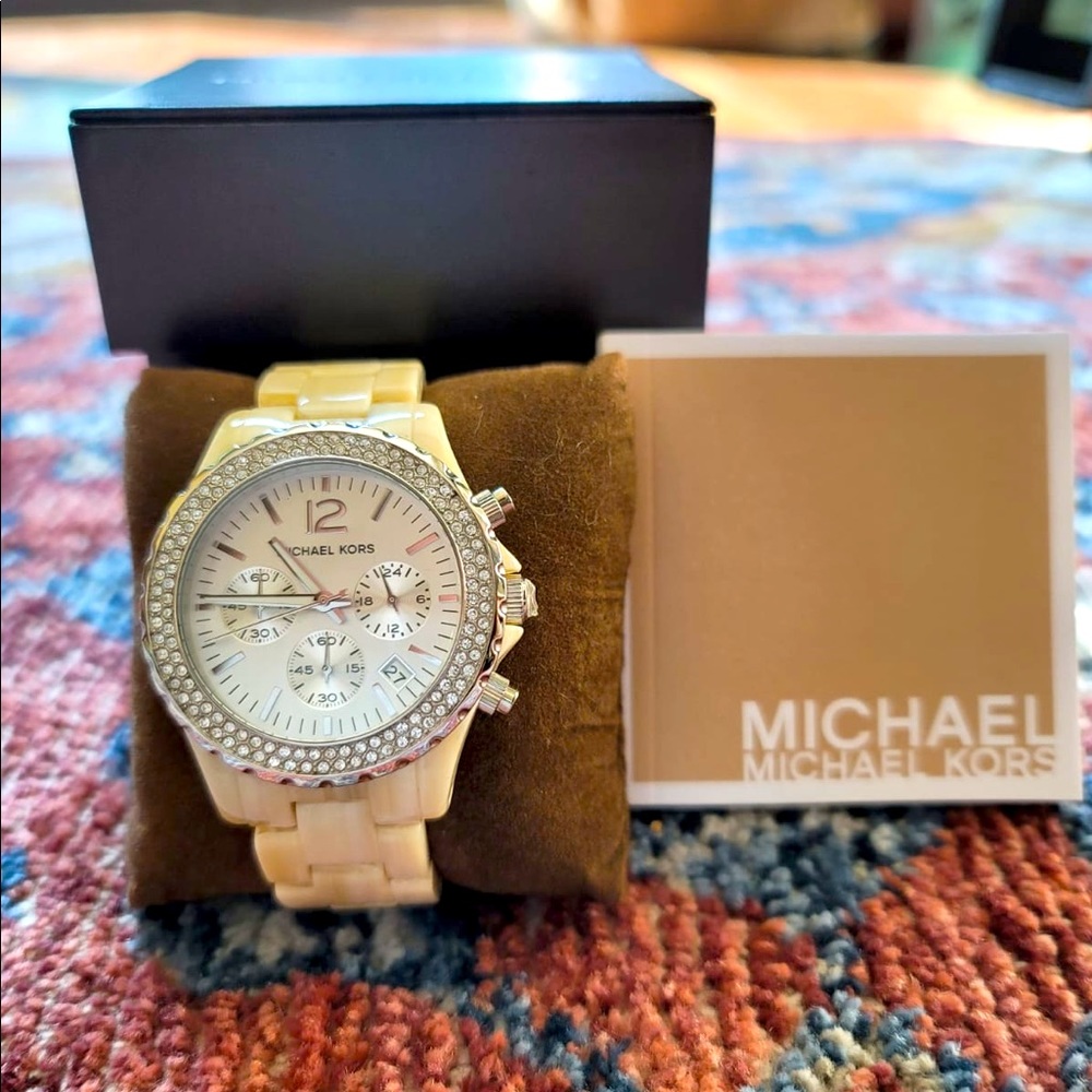 Michael Kors Cream Watch with Diamond Accent